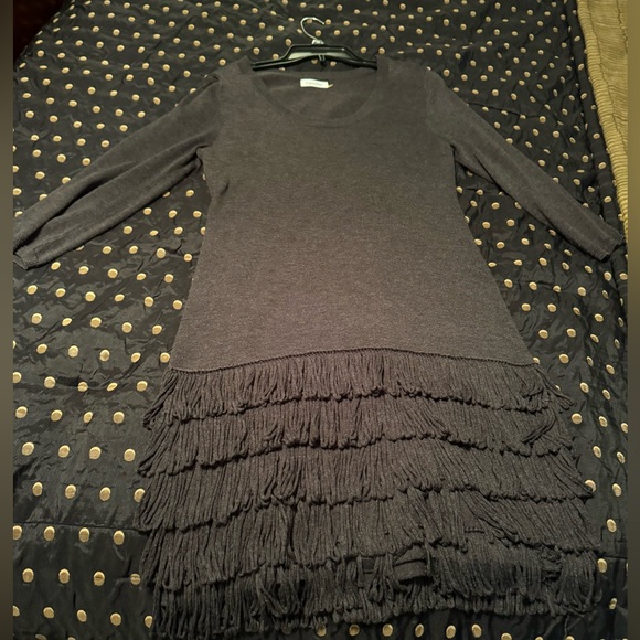 Womens Calvin Klein Lightweight Gray Sweater Dress with fringe size: L - Picture 3 of 5